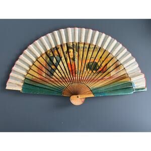 Vintage El Corte Ingles Hand Painted Folding Hand Fan